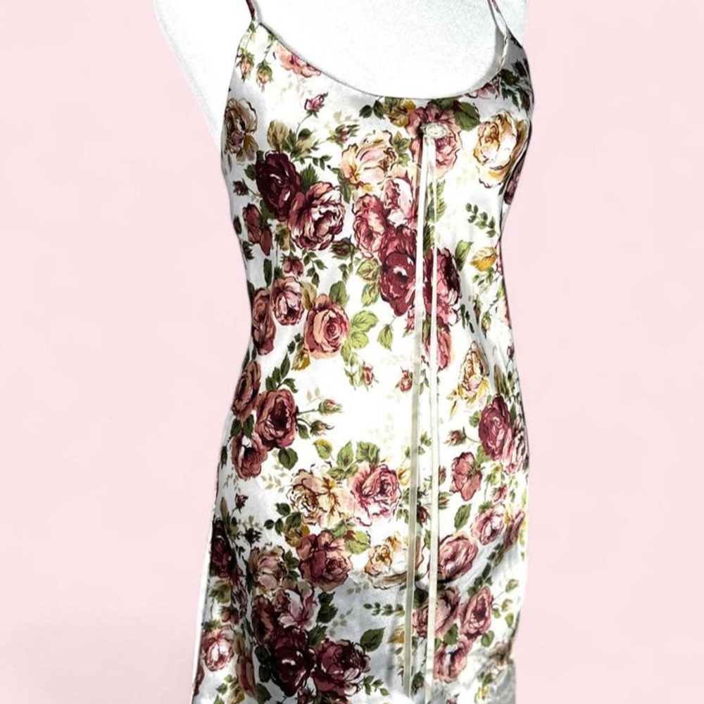 Vintage 90s Satin Slip Dress, By Silk & Satin, Floral, Size Small